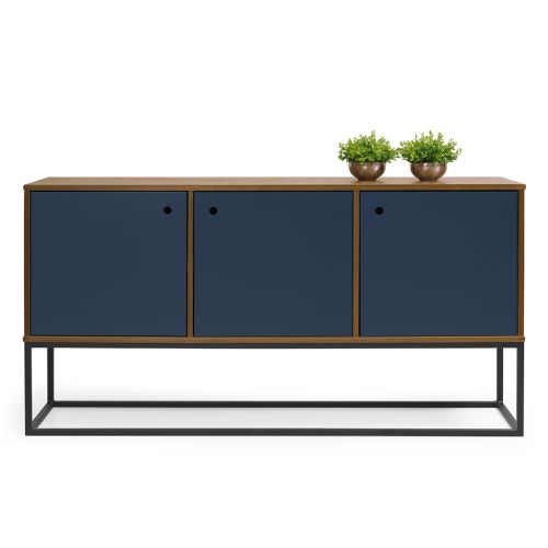 Buffet Valley 3 Portas c/ pés de Metal -  Madeira e Azul Escuro